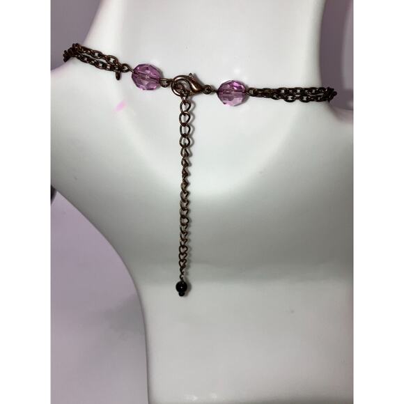 Lavender Crystal & Purple Glass Beaded 2 Layers Copper Chain 19.25" Necklace! - Picture 7 of 7